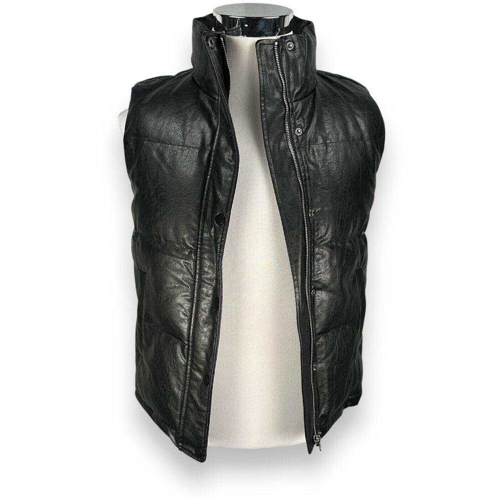 Buddy Love Helen Puffer Vest Women’s Small Black Full Zip Vegan Faux Leather‎